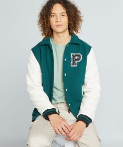 Veste bomber esprit campus - Vert/blanc