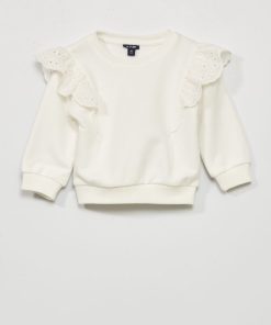 Sweat avec broderie anglaise - blanc