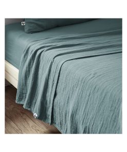 Drap plat double gaze de coton Gaia - Bleu canard