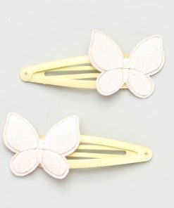 Lot de 2 pinces clip 'Papillons' - Jaune/rose