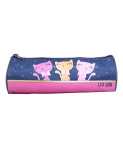 BAGTROTTER Trousse scolaire ronde Lili Lou 3 chats Bleue - Bleu