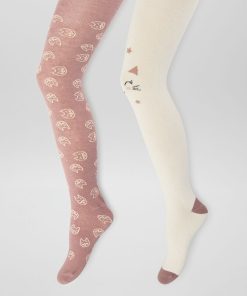 Lot de 2 collants en maille fantaisie - Blanc/rose
