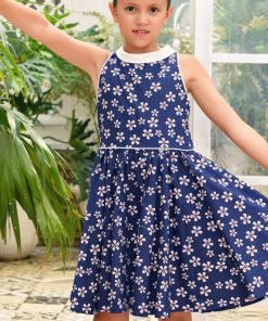 Robe de Cérémonie Fille Bleu Marine Fleuri Blanche HEPBURN - 'LA FAUTE A VOLTAIRE' - Bleu marine
