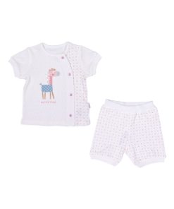 Ensemble t-shirt et short bébé , Girafe - Rose