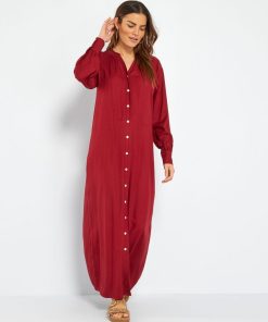 Robe longue col tunisien - Rouge