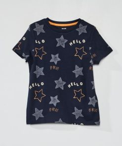 Tee-shirt à motif pur coton - BLEU