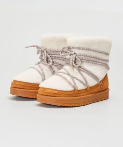 Bottes fourrées bicolore - Camel/blanc