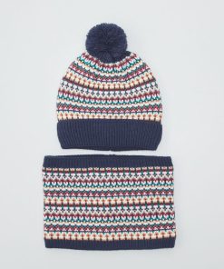 Ensemble bonnet + snood - 2 pièces - Vert/bleu