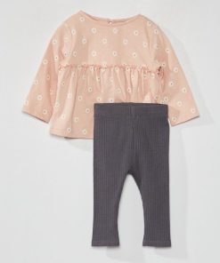 Ensemble t-shirt + legging - 2 pièces - Rose/gris