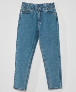Jean mom paper bag - 5 poches - Bleu