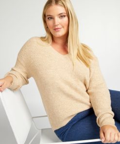 Pull en maille encolure V - BEIGE