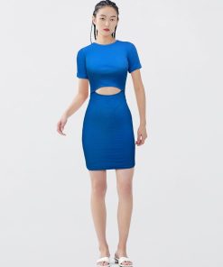 Robe maille côtelée - Bleu
