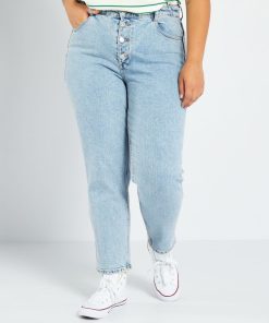 Jean mom taille haute 28L - 5 poches - Bleu clair