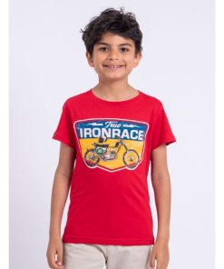 T-shirt manches courtes col rond pur coton NABOJAN-J - Rouge