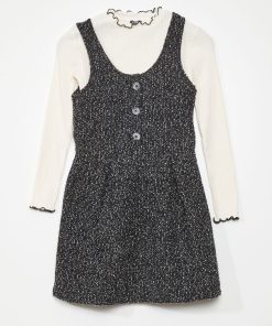 Robe + t-shirt en maille côtelée - 2 pièces - Gris/blanc