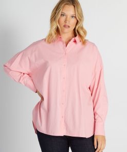 Chemise longue col italien - Rose