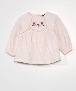 Blouse double gaze de coton - Rose
