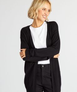 Gilet long ouvert en viscose douce - noir