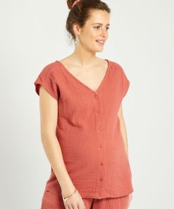 Chemisier grossesse en gaze de coton - Rouille