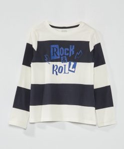 Tee-shirt en jersey à manches longues - Bleu marine/blanc