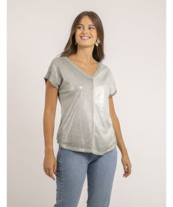 T-shirt col V bimatière FAZZY - Kaki