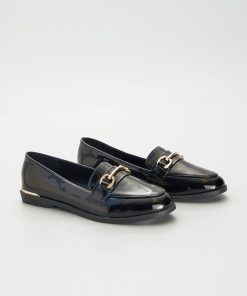 Mocassins avec détails dorés en vernis - Noir