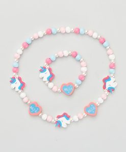 Lot collier + bracelet 'Licorne' - Blanc