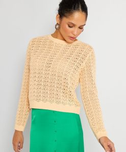 Pull en maille ajourée unie - Orange