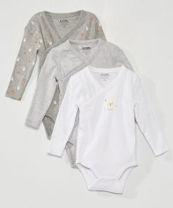 Lot de 3 bodies en maille côtelée - 3 pièces - Blanc/gris
