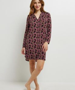 Camille liquette manches longues viscose - Noir Multicolore