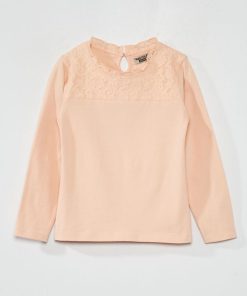 T-shirt en jersey avec sur la partie supérieure - Rose