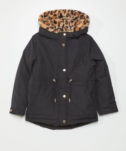 Parka doublée et capuche fourrée - noir