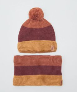 Ensemble bonnet + snood - 2 pièces - Marron/orange