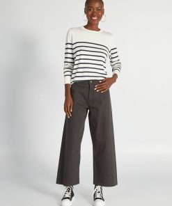 Pantalon large wide leg cropped - noir