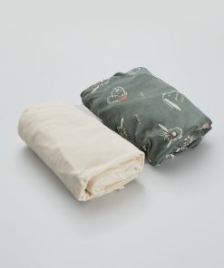 Drap housse - Lot de 2 - Vert/Blanc