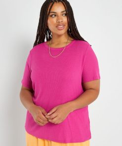 T-shirt en maille côtelée - Fushia