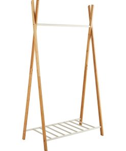 Portant à vêtements et chaussures Yaka en bambou et métal beige - 173x50x93cm - Beige