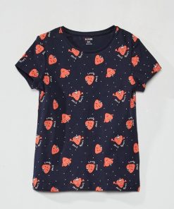 T-shirt imprimé à col rond - Bleu/rouge
