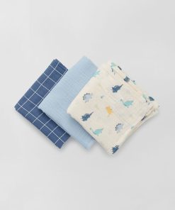 Lot de 3 langes en gaze de coton - Bleu