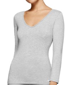 Tricot de peau col V manches longues Thermo - Gris