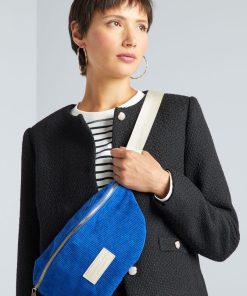 Sac banane en velours avec patch brodé - Bleu
