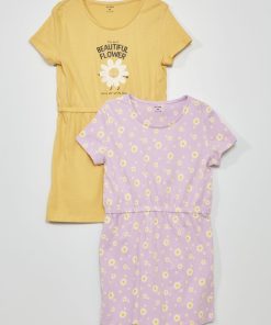 Robes en jersey avec imprimé - Lot de 2 - Jaune/violet