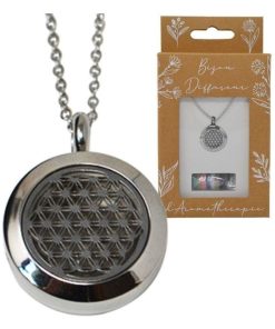 Collier médaillon diffuseur d'huiles essentielles - Fleur de vie avec 7 feutrines - Aromathérapie - Argent