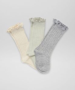 Lot de 3 paires de chaussettes hautes - Gris/blanc/vert