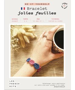 Bijoux Macramé - Bracelet feuilles bleu et rose - N/A