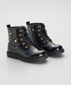 Boots vernis type rangers - noir