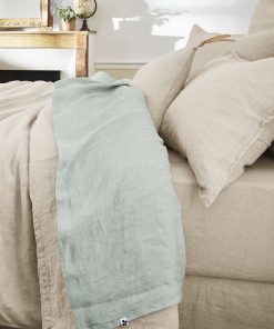Drap plat lin lavé collection Soline - Bleu ciel