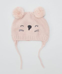 Bonnet péruvien en maille point mousse - Rose