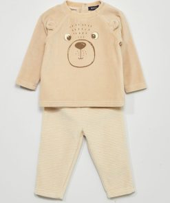 Ensemble pyjama t-shirt + pantalon en maille doudou - 2 pièces - Beige
