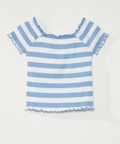 T-shirt en maille côtelée 'rayé' - Bleu